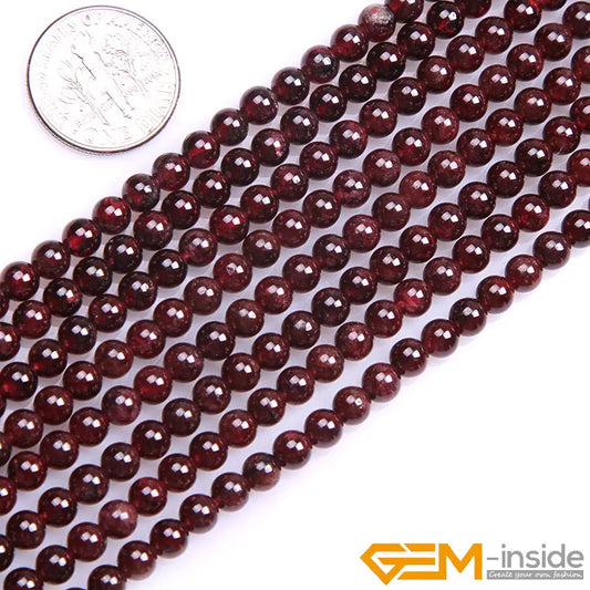 Natural Dark Red Garnet Round Beads โ 15" Strand for DIY Jewelry Making (6mm / 8mm / 10mm)