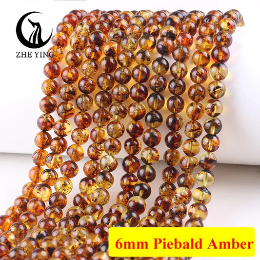 Zhe Ying Genuine Piebald Amber Round Beads โ Natural Healing Loose Stones for DIY Jewelry Making