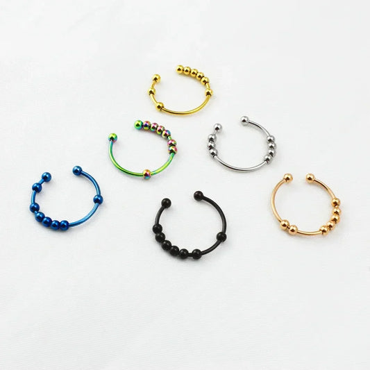 Stainless Steel DIY Beads Spinner Fidget Ring โ Adjustable Anti-Stress Ring for Women